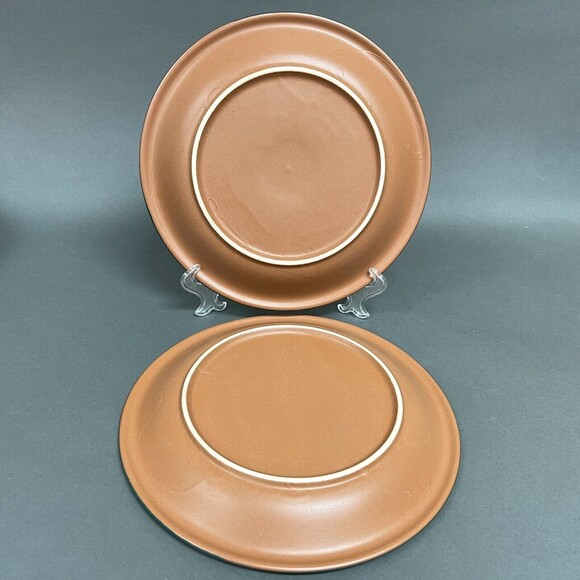 Vintage Brown Green Trim Dinner Plates Mexico? 10 5/8" Lot of 2 - Picture 4 of 4